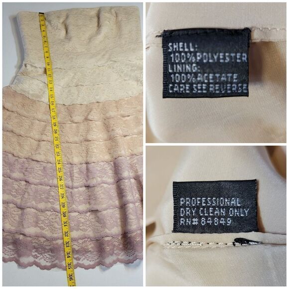 Carmen Marc Valvo Strapless Lace Dress in Cream Pink Mauve Ombre Midi Length - Picture 12 of 15